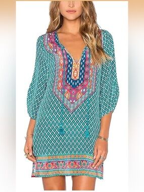 Feitong bohemian geometric print shift tunic dress